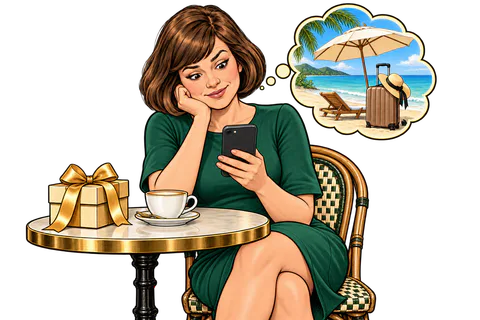 Penny imagines a holiday after a surprise on her phone
