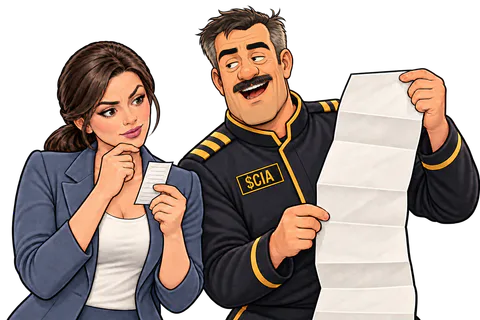 Illustration: Capitano Ritas reads the permission behind the button.