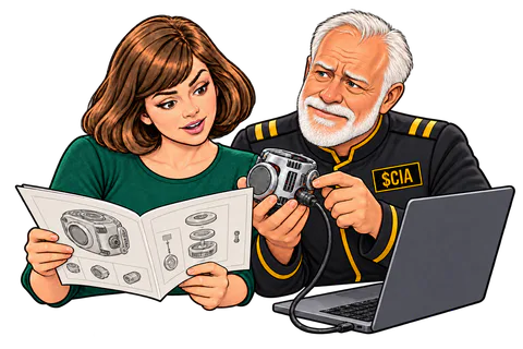 Illustration: Captain Harold checks both device and companion app.