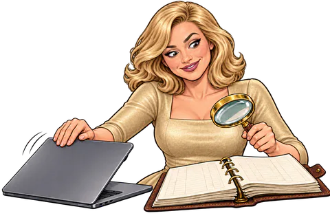 Illustration: She ignores the fake helper and verifies independently.